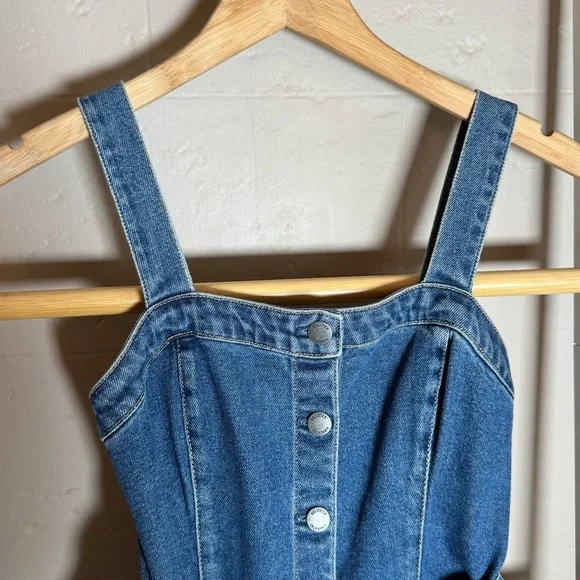 Hollister Woman’s Denim Blue Jumper Dress Button Up Tie Waist Sz S - Picture 2 of 8